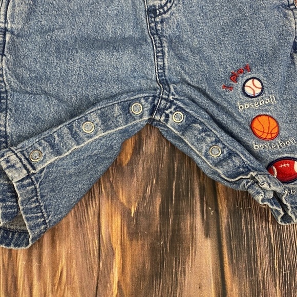 Infant Just One Year Sports Themed Blue Jean Overalls- Size 6 months - Picture 4 of 6